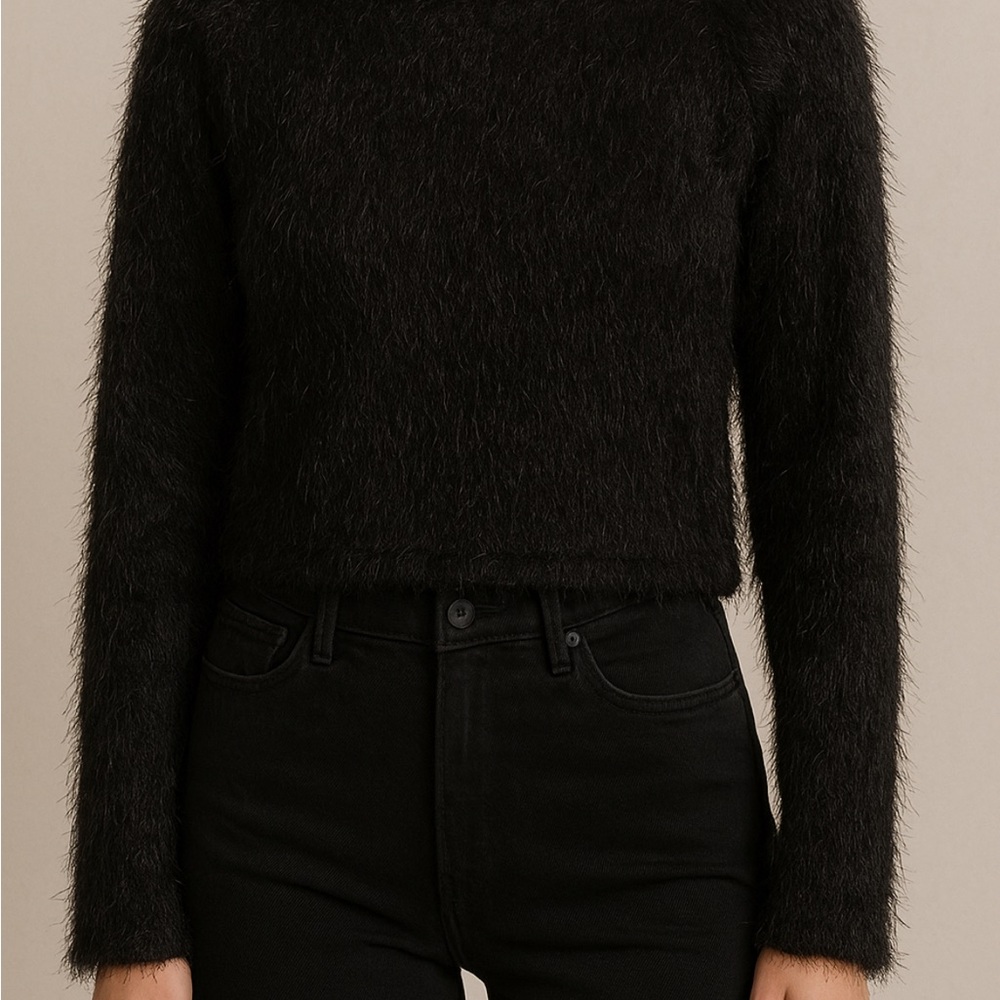 Aqua Black Fuzzy Long Sleeve Top